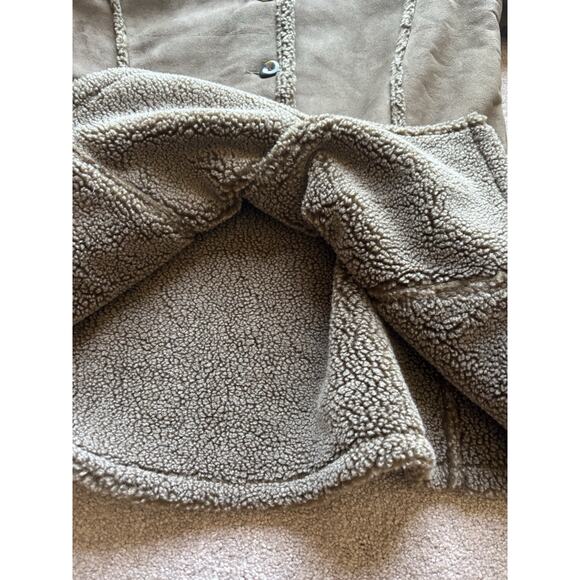 LL Bean Fleece Sherpa Lined Faux Suede Button Jacket Womens L Brown - Picture 5 of 8